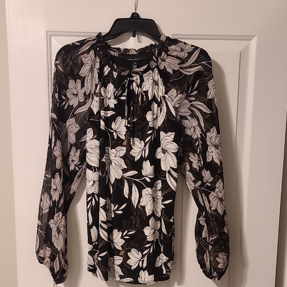 White House Black Market Black and White Floral Blouse